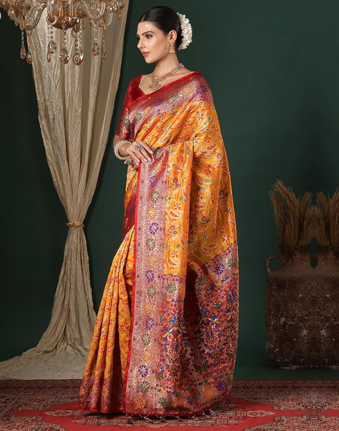 Vasthrlay Womens Banarasi Unstitched Yellow Saree
