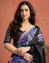 Vasthrlay Womens Printed Black And Purple Saree With Unstitched Blouse Piece