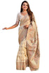 Vasthrlay Kanjivaram Pure Soft Silk Cream Saree With Unstitched Blouse Piece