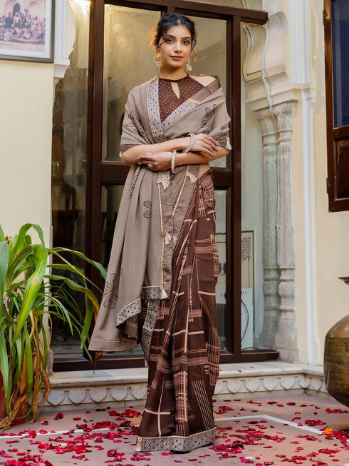 Vasthrlay Chiffon Bandhani Beige Saree