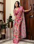 Vasthrlay Womens Printed Pink Saree With Unstitched Blouse Piece
