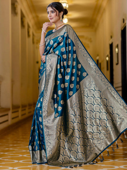 Vasthrlay Womens Weaving Tassels Unstitched Mustard Saree