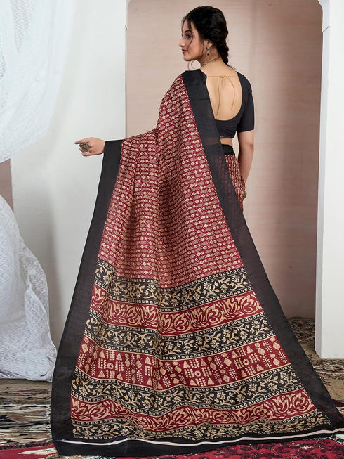 Vasthrlay Bandhani Printed Unstitched Black Saree