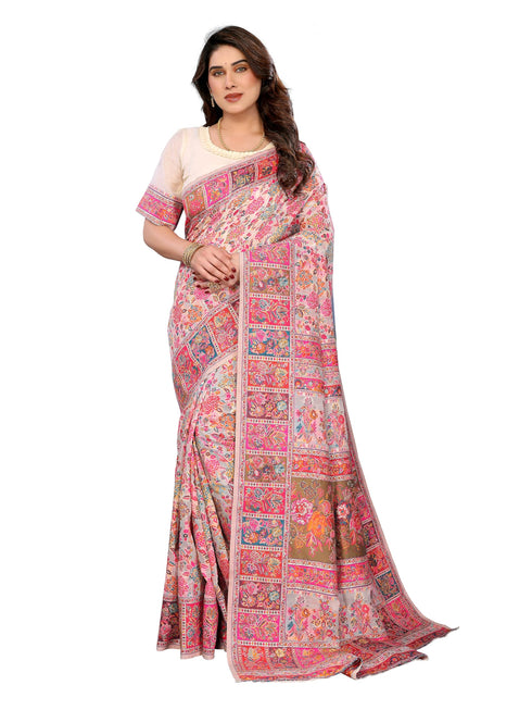Vasthrlay Cream Kanjivaram Unstitched Saree