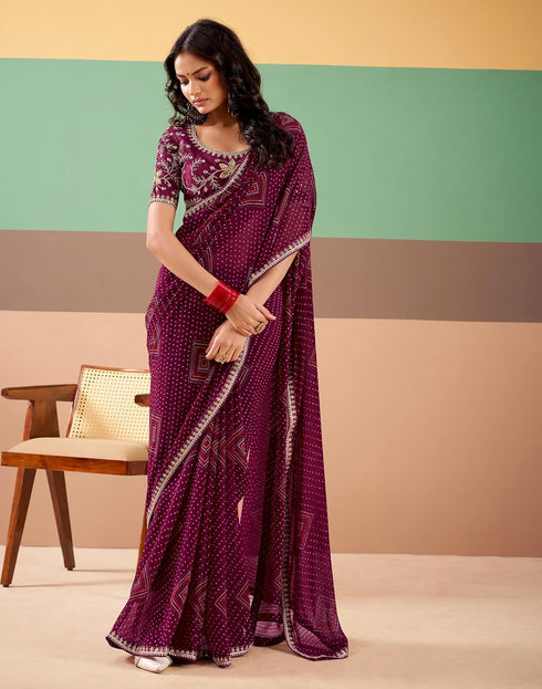Vasthrlay Georgette Embroidery Unstitched Dark Green Saree