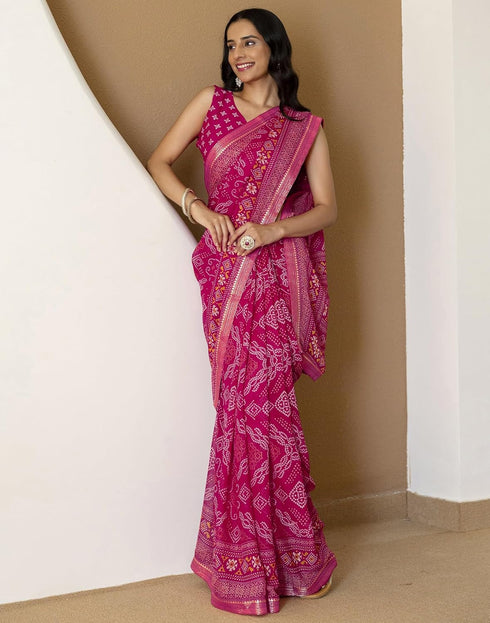 Vasthrlay Georgette Bandhani Unstitched Maroon Saree