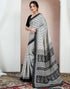 Vasthrlay Bandhani Printed White And Black Saree With Unstitched Blouse Piece