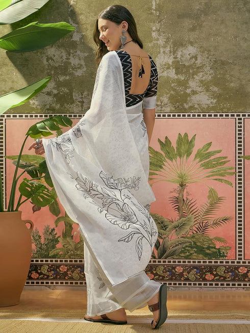 Vasthrlay Printed White1 White Saree