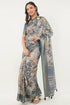 Vasthrlay Dusty Blue Beige Abstract Print Polyester Saree With Zari Border And Unstitched Blouse Piece