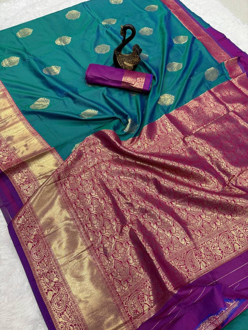 Vasthrlay Kanjivaram Floral Design Contrast Seagreen