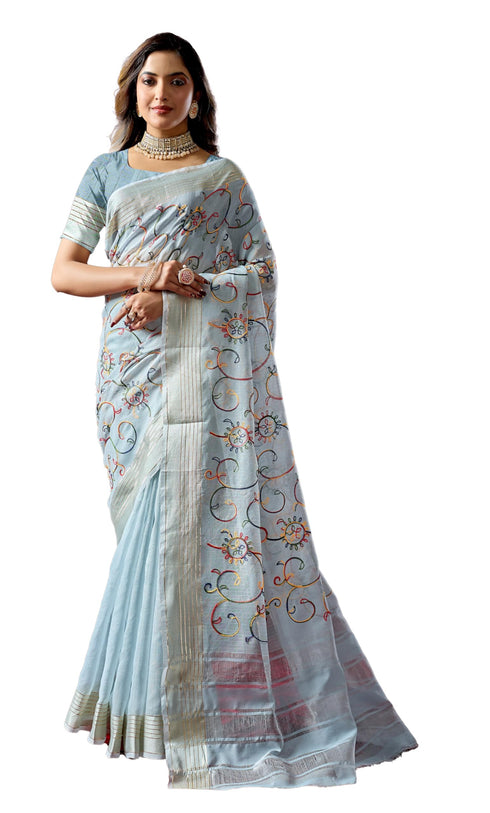 Vasthrlay Grey Embroidery Saree
