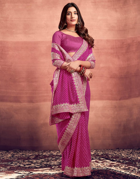 Vasthrlay Georgette Embroidery Unstitched Pink Saree