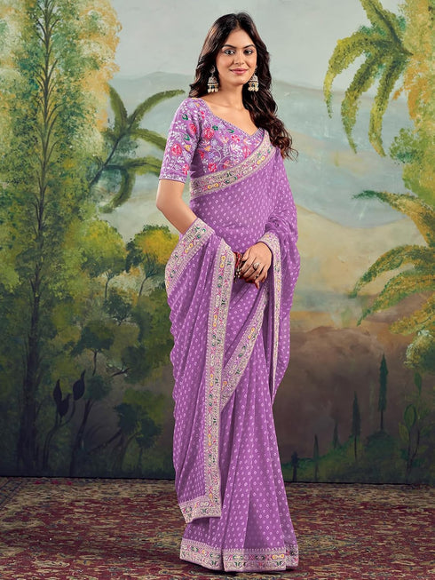 Vasthrlay Georgette Embroidery Rani Saree