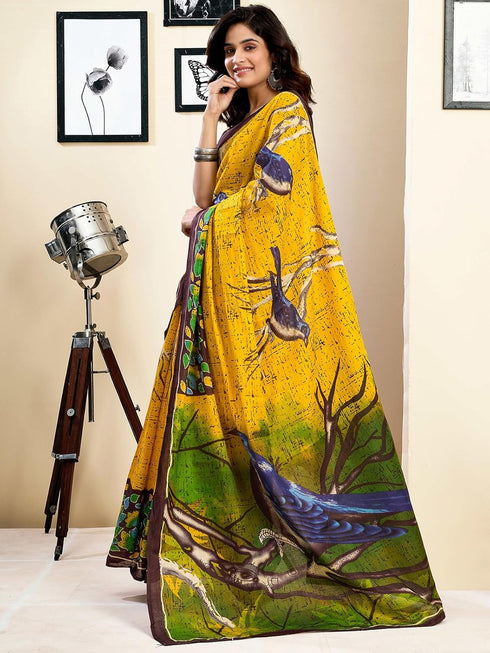 Vasthrlay Womens Printed Unstitched White Saree