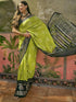 Vasthrlay Georgette Printed Parrot Green Saree With Unstitched Blouse Piece