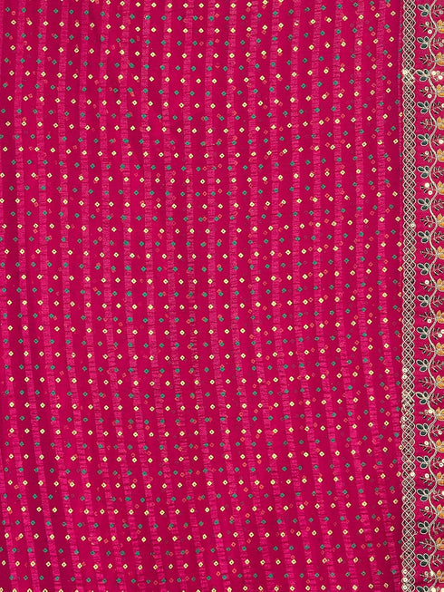 Vasthrlay Embroidery Bandhani Unstitched Rama Green Saree