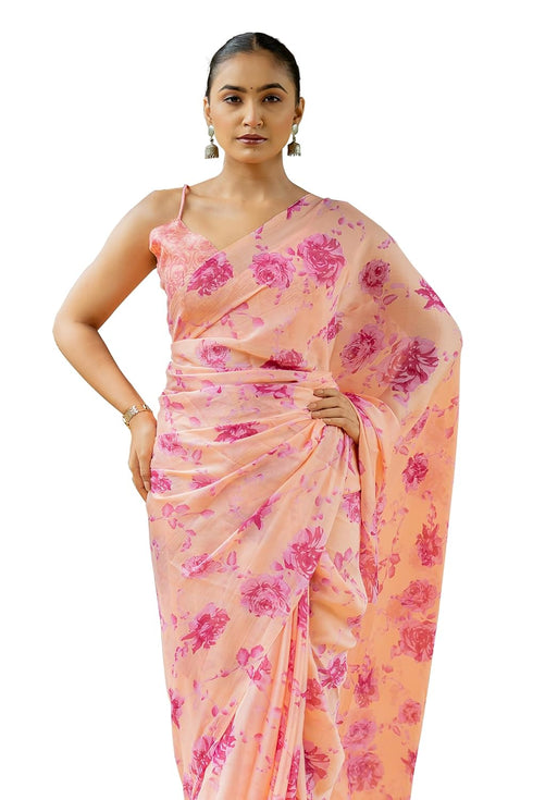 Vasthrlay Fashion Chiffon Georgette Coral Ethnic Wear