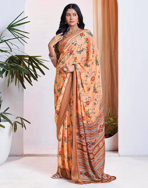 Vasthrlay Georgette Printed Unstitched Multicolor Saree