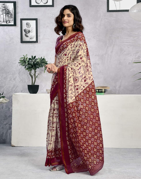 Vasthrlay Womens Printed Unstitched Light Green Saree