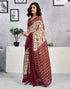 Vasthrlay Womens Printed Light Beige And Maroon Saree With Unstitched Blouse Piece