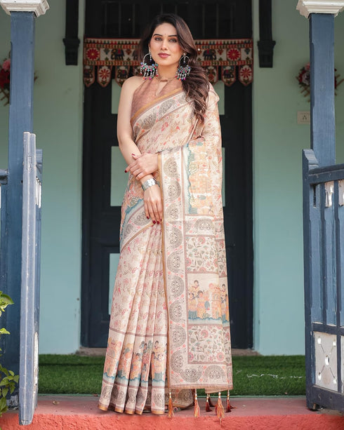 Vasthrlay Cotton Handloom Tassels Saree