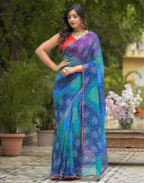 Vasthrlay Georgette Bandhani Unstitched Yellow Saree