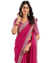 Vasthrlay Embroidery Traditional Rani Pink Saree With Unstitched Blouse Piece