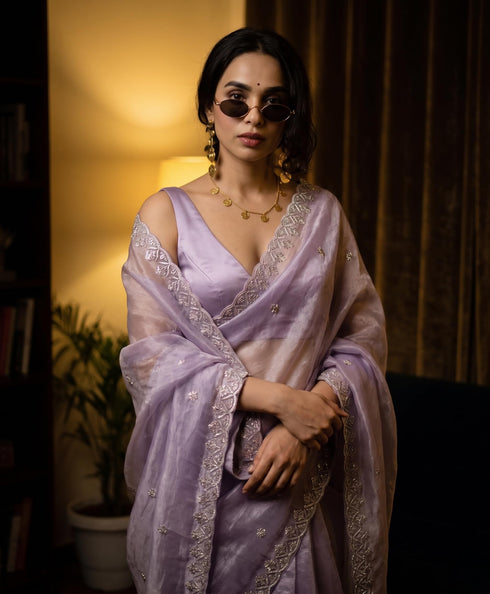 Vasthrlay Lavender Organza Designer Saree