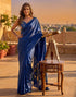 Vasthrlay Womens Printed Unstitched Navy Blue Saree