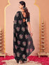 Vasthrlay Vichitra Printed Black Saree With Unstitched Blouse Piece