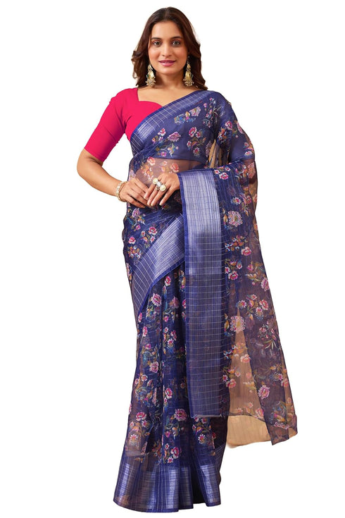 Vasthrlay Organza Printed Unstitched Rani Free Ethnic Wear