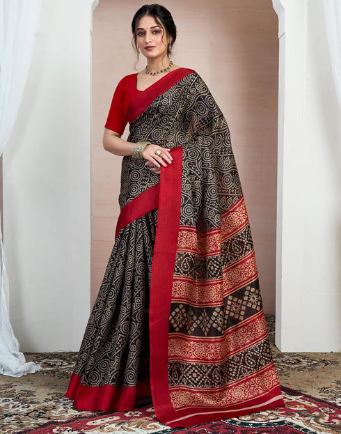 Vasthrlay Bandhani Printed Unstitched Black Saree