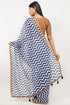 Vasthrlay Blue White Multi Print Design Linen Ready To Wear Saree