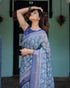 Vasthrlay Turquoise Floral Embroidered Saree