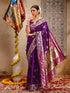 Vasthrlay Weaving Paithani Dark Purple Saree With Unstitched Blouse Piece