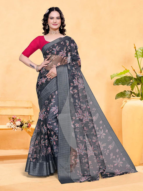 VasthrlayOrganza Printed Unstitched Rani Free Ethnic Wear