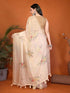Vasthrlay Multicolour1 Leaf Print Organza Saree With Mustard Piping And Ruched Sleeveless Unstitched Blouse Piece