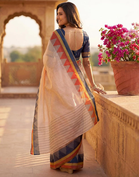 Vasthrlay Womens Printed Unstitched Peach Saree