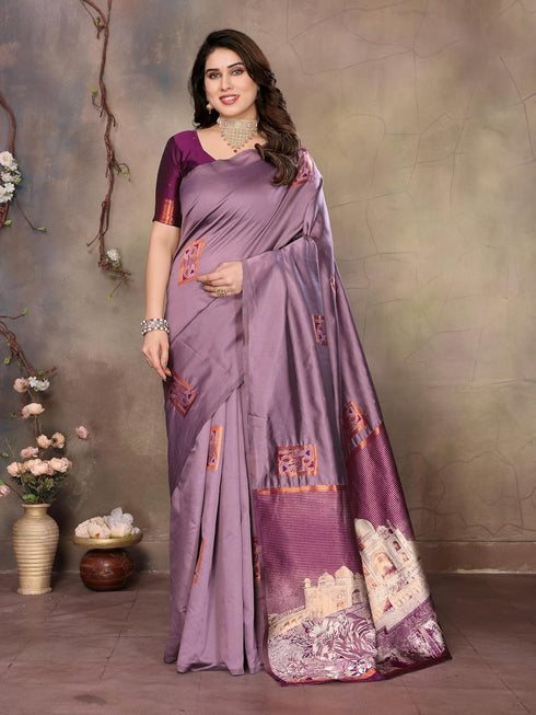 VasthrlayKanjivaram Banarasi Unstitched Mustard Free Ethnic Wear