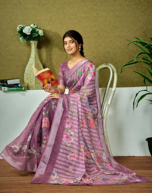Vasthrlay Womens Cotton Printed Brown Saree