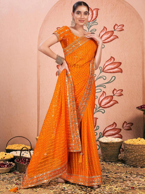 Vasthrlay Embroidery Bandhani Unstitched Rama Green Saree