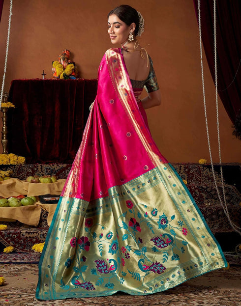 Vasthrlay Womens Paithani Unstitched Pink Saree