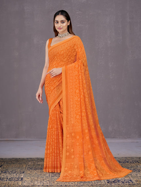 Vasthrlay Orange Chiffon Floral Saree