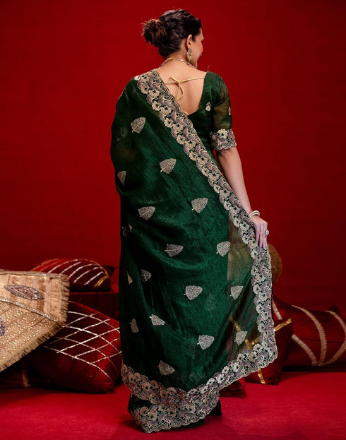 Vasthrlay Embroidery Scalloped Unstitched Maroon Saree