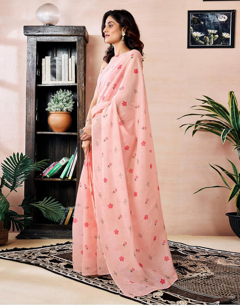 Vasthrlay Chanderi Printed Unstitched Orange Saree