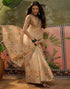 Vasthrlay Shimmer Printed Beige Saree With Unstitched Blouse Piece