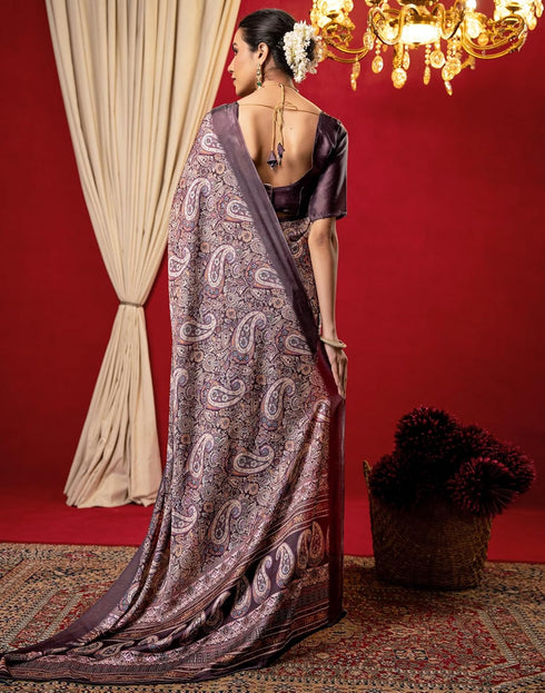 Vasthrlay Chiffon Printed Unstitched Dark Green Saree