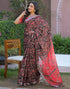Vasthrlay Womens Printed Black | Red Saree With Unstitched Blouse Piece