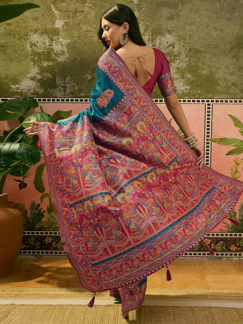 Vasthrlay Georgette Printed Teal Saree