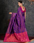 Vasthrlay Banarasi Kanjeevaram Violet Saree With Red Unstitched Blouse Piece